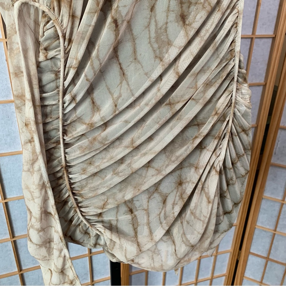 Zara Tan and Brown Asymmetrical Ruched Cocktail Dress - Picture 3 of 15